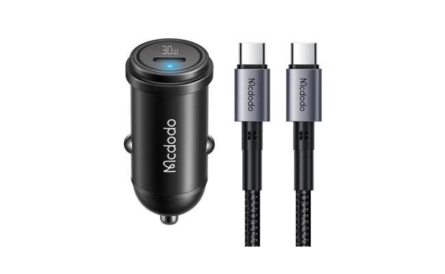 Mcdodo CC-7493 30W 1C PD Fast Car Charger+ Type-C to Type-C Cable 1.2m - Black